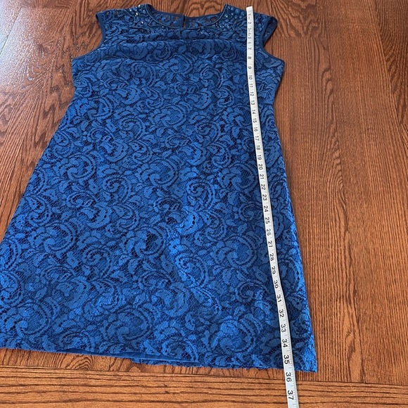 Adrianna Papell Blue Lace Sheath Mini Dress embellished neck formal cocktail 12 - Picture 9 of 11